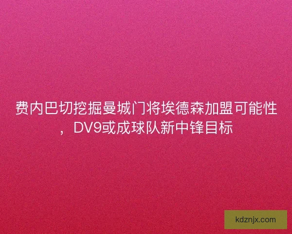 费内巴切挖掘曼城门将埃德森加盟可能性，DV9或成球队新中锋目标